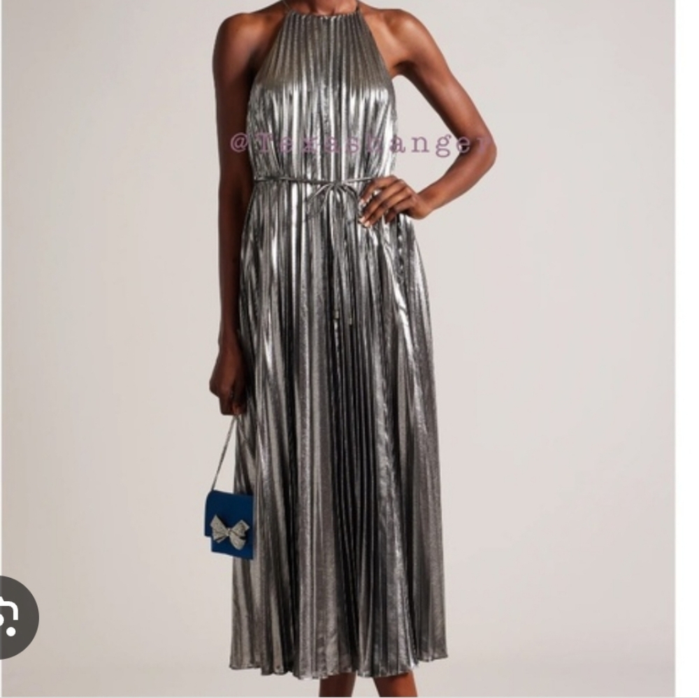 Ted Baker NWT "Juudie" gunmetal pleated maxi dress Sz 6(TB2)